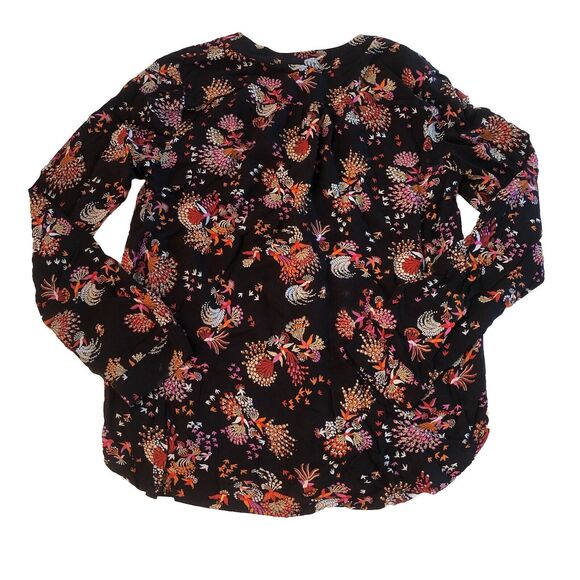 Anthropologie 28 of 52 Conversations Black Button-Up Birds Orange Pink Size 4 - Picture 2 of 10